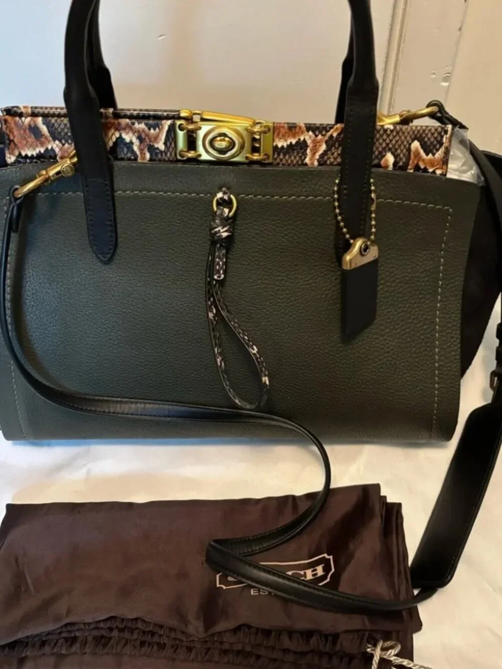 Rare Coach 1941 ArmyGreen & Black Troupe Satchel Carryall 35 w/ Snakeskin Accent